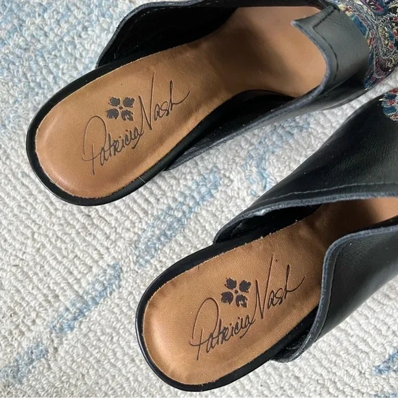 WESTERN Patricia Nash Black & Blue Embroidered Roberta Leather Mule SIZE 7 - Picture 4 of 9